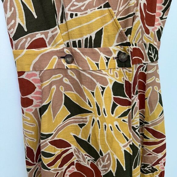 Sezane Women’s Mathilda Linen Blend Wrap Midi Dress Multicolor Tropical Floral - Picture 10 of 11